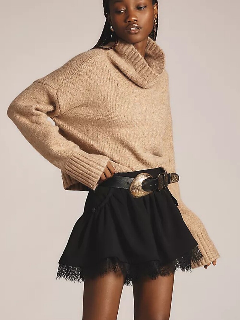 Anthropologie Menswear Skort XS Black Lace Trim Coquette Balletcore Y2K